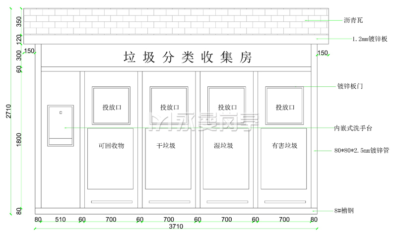 帶腳踏洗手池四分類垃圾收集房